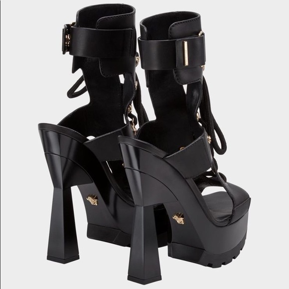 Versace Black Chunky Pyramid Platform Sandal Heels - Picture 4 of 11